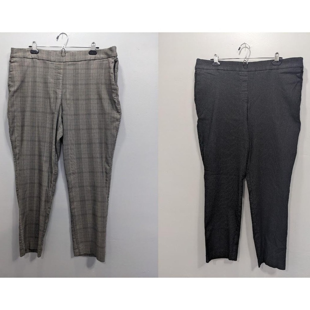 Hilary Radley Pull On Pants Lot of 2 Plaid Grey Black Work Comfort Women's XXL